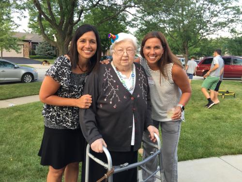 At Sister Barbara Ann's 80th birthday party, from left to right/ Ruth Gran, Sister Barbara Ann and Lucy Ratzki